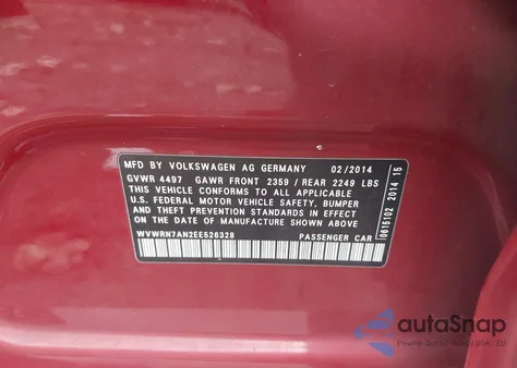 2014 Volkswagen Cc 2.0T Executive z USA, uszkodzony, nr VIN WVWRN7AN2EE526328